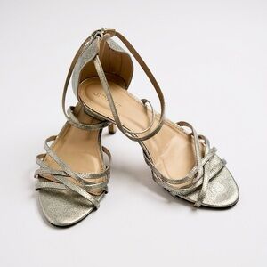 J CREW 8.5 Silver Glitter Strappy Flat Sandals Zip Back R $168